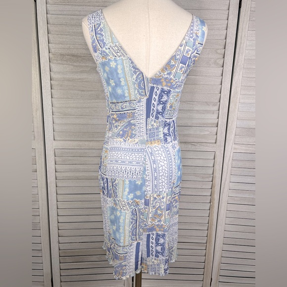 RAG Bodycon Sundress Lettuce Hem 90's/Y2K Blue Patchwork Print-Small - Picture 4 of 4